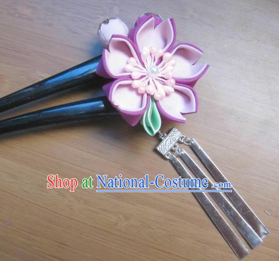 Japanese Geisha Courtesan Purple Sakura Hairpins Traditional Yamato Kimono Hair Accessories for Women