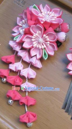 Japanese Geisha Courtesan Rosy Sakura Hairpins Traditional Yamato Kimono Hair Accessories for Women