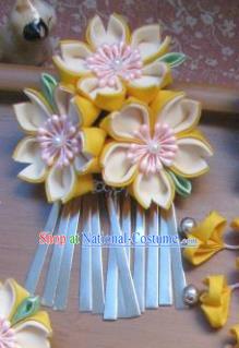 Japanese Geisha Courtesan Yellow Sakura Hair Claw Hairpins Traditional Yamato Kimono Hair Accessories for Women