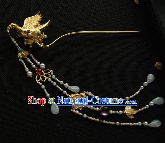 Chinese Ancient Tang Dynasty Queen Parrot Hairpins Tassel Step Shake Traditional Hanfu Hair Accessories for Women