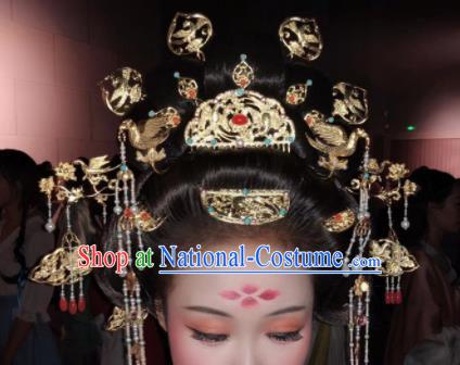 Chinese Ancient Tang Dynasty Queen Hairpins Hair Crown Traditional Hanfu Hair Accessories Complete Set for Women