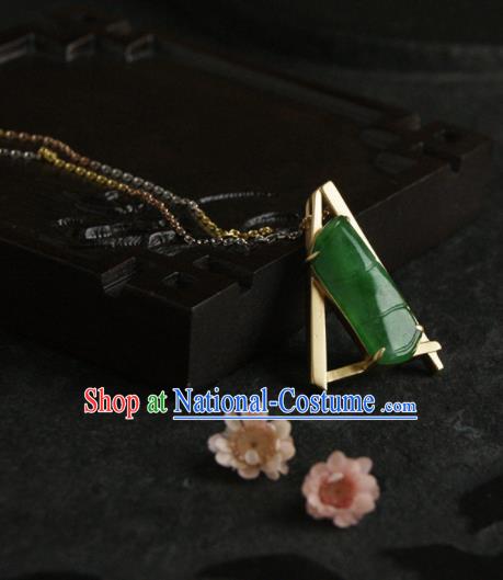 Chinese Ancient Court Jadeite Bamboo Necklace Pendant Traditional Princess Hanfu Necklet Accessories for Women