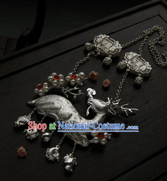 Chinese Ancient Court Deer Longevity Lock Necklace Traditional Princess Hanfu Necklet Accessories for Women