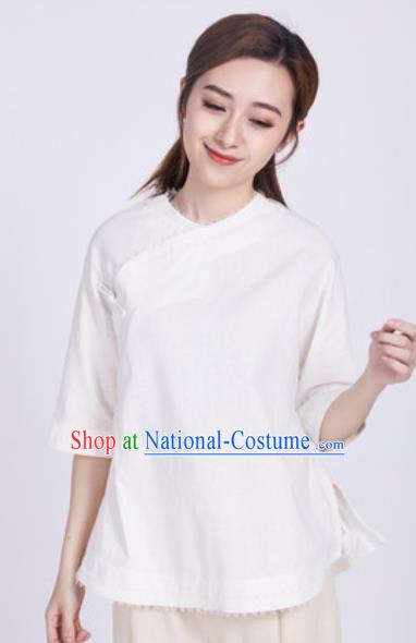 Chinese Traditional Martial Arts White Blouse Tai Chi Competition Shirt Costume for Women