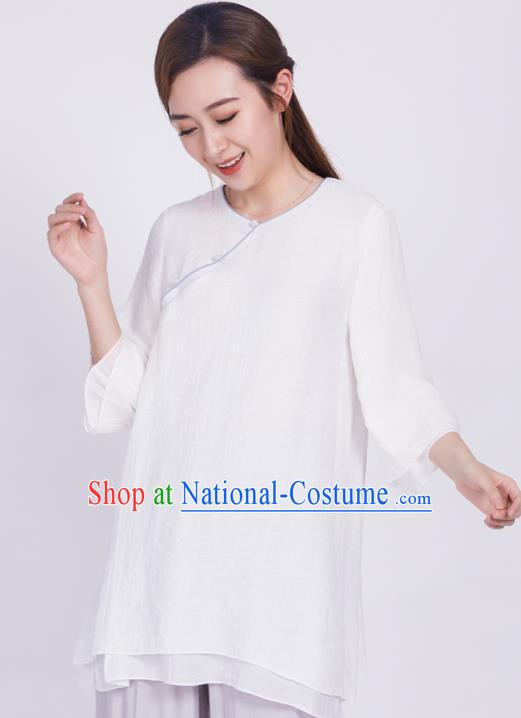 Chinese Traditional Martial Arts White Silk Blouse Tai Chi Competition Shirt Costume for Women