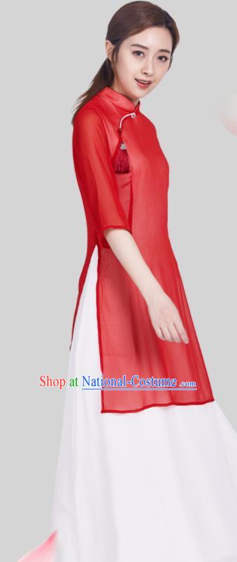 Chinese Traditional Tang Suit Martial Arts Red Slant Opening Blouse Tai Chi Competition Costume for Women