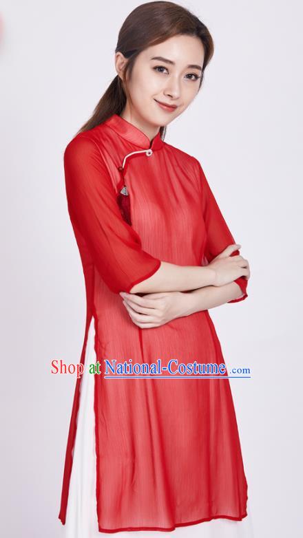 Chinese Traditional Tang Suit Martial Arts Red Slant Opening Blouse Tai Chi Competition Costume for Women