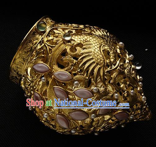 Chinese Ancient Tang Dynasty Queen Golden Phoenix Peony Hair Crown Hairpins Traditional Hanfu Hair Accessories for Women