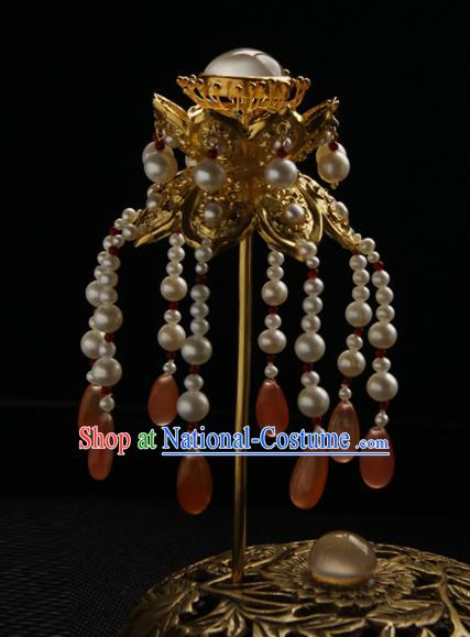 Chinese Ancient Tang Dynasty Queen Pearls Tassel Hairpins Traditional Hanfu Hair Accessories for Women