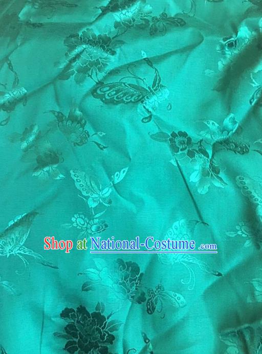 Traditional Chinese Royal Butterfly Peony Pattern Design Green Brocade Silk Fabric Asian Satin Material