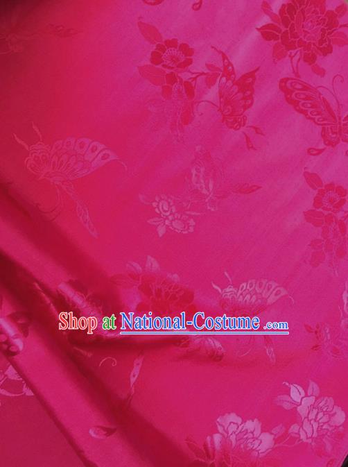 Traditional Chinese Royal Butterfly Peony Pattern Design Rosy Brocade Silk Fabric Asian Satin Material