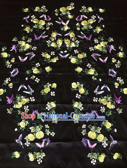 Chinese Handmade Traditional Embroidery Craft Embroidered Butterfly Black Silk Fabric Patch