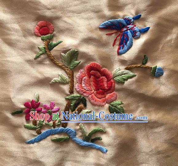 Chinese Handmade Traditional Embroidery Craft Embroidered Butterfly Flower Silk Fabric Patch