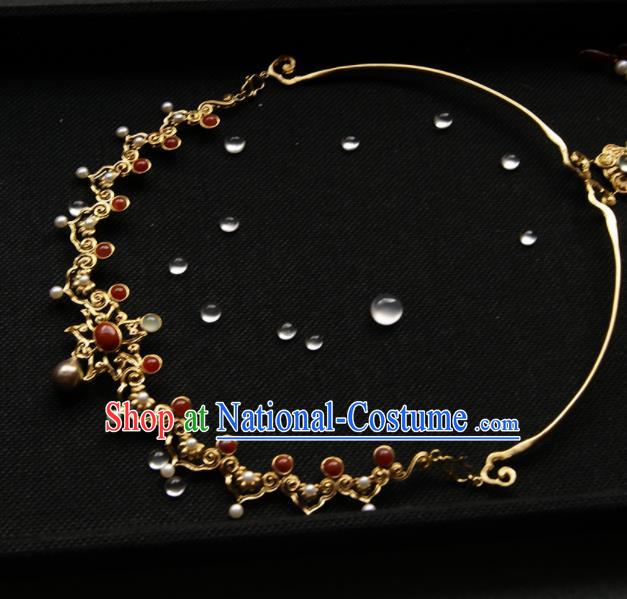 Chinese Ancient Court Golden Necklace Traditional Princess Hanfu Necklet Accessories for Women