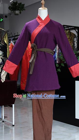 Chinese Ancient Drama Country Lady Purple Costumes Traditional Song Dynasty Water Margin Sun Erniang Dress for Women