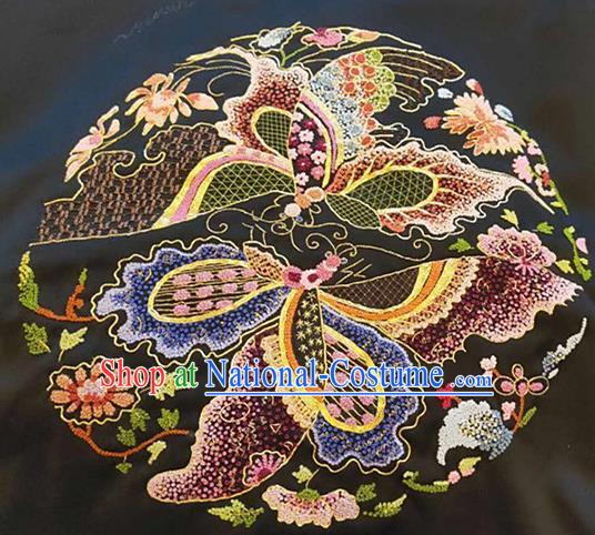 Chinese Handmade Embroidered Butterfly Flowers Silk Fabric Patch Traditional Embroidery Craft