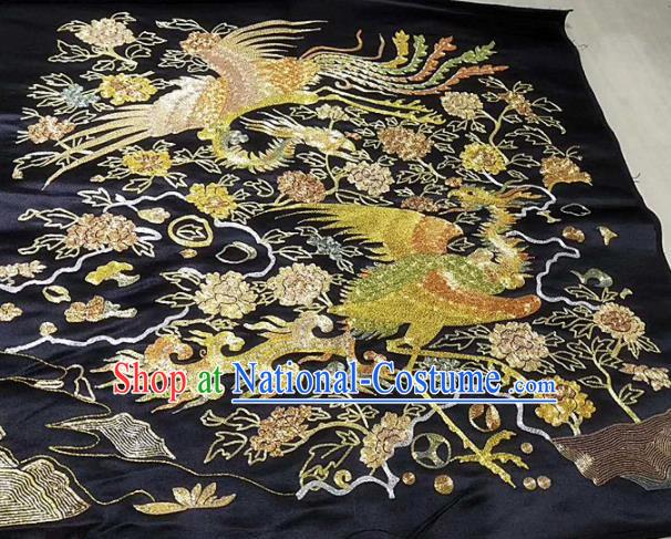 Chinese Handmade Embroidered Phoenix Black Silk Fabric Patch Traditional Embroidery Craft