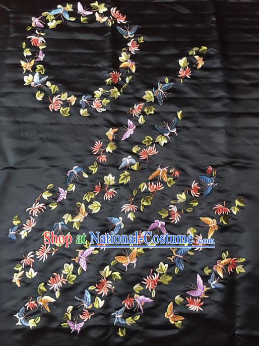 Chinese Handmade Embroidered Butterfly Chrysanthemum Silk Fabric Patch Traditional Embroidery Craft