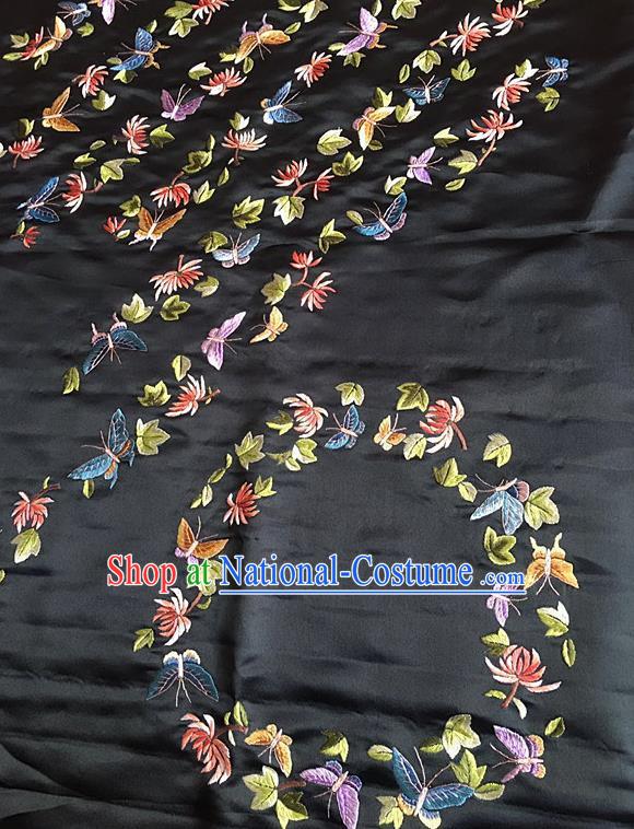 Chinese Handmade Embroidered Butterfly Chrysanthemum Silk Fabric Patch Traditional Embroidery Craft