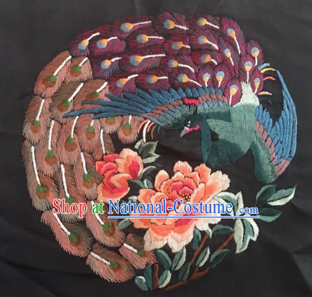 Chinese Handmade Embroidered Phoenix Peony Silk Fabric Patch Traditional Embroidery Craft