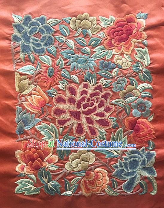 Chinese Handmade Embroidered Chrysanthemum Peony Silk Fabric Patch Traditional Embroidery Craft