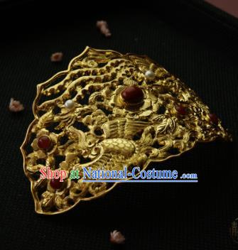 Chinese Ancient Ming Dynasty Queen Hairpins Golden Hair Crown Traditional Hanfu Hair Accessories for Women