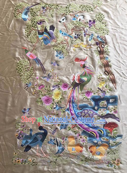 Chinese Handmade Embroidered Birds Phoenix Silk Fabric Patch Traditional Embroidery Craft