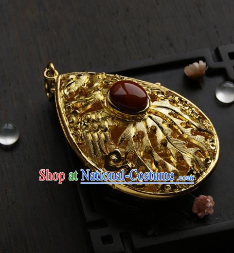 Chinese Ancient Court Golden Necklace Pendant Traditional Princess Hanfu Necklet Accessories for Women