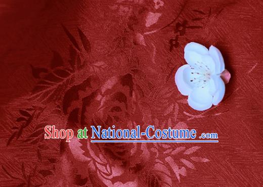 Traditional Chinese Royal Peony Pattern Design Purplish Red Brocade Silk Fabric Asian Satin Material