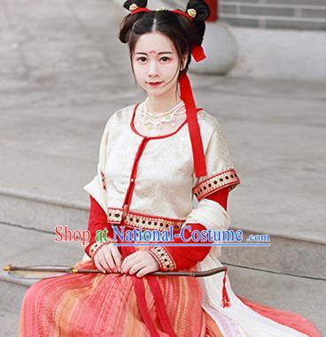 Chinese Traditional Tang Dynasty Palace Lady Replica Costumes Ancient Court Maid Hanfu Dress for Women