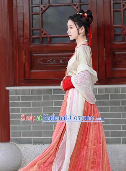 Chinese Traditional Tang Dynasty Palace Lady Replica Costumes Ancient Court Maid Hanfu Dress for Women