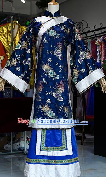 Chinese Ancient Drama Court Lady Navy Costumes Traditional Qing Dynasty Young Mistress Dress for Women