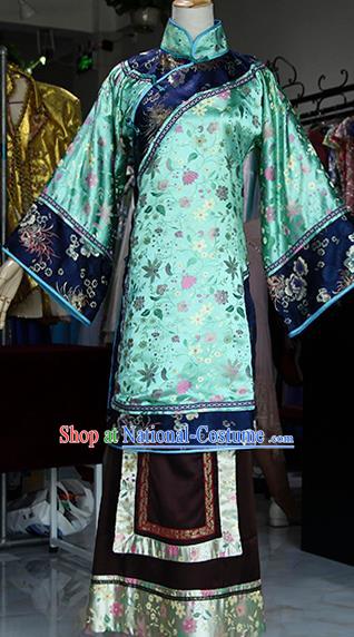 Chinese Ancient Drama Countess Green Costumes Traditional Qing Dynasty Young Mistress Dress for Women