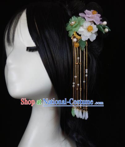 Chinese Ancient Hanfu Peach Flowers Tassel Hairpins Traditional Handmade Hair Accessories for Women