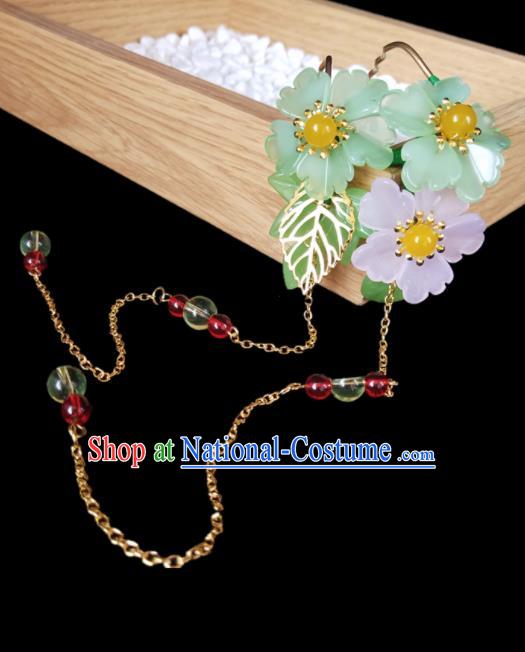 Chinese Ancient Hanfu Peach Flowers Tassel Hairpins Traditional Handmade Hair Accessories for Women