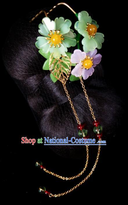 Chinese Ancient Hanfu Red Peony Tassel Hairpins Traditional Handmade Hair Accessories for Women