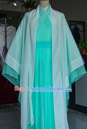 Chinese Ancient Drama Nobility Childe Green Costumes Traditional Jin Dynasty Swordsman Clothing for Men