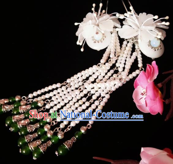 Chinese Ancient Hanfu White Beads Tassel Hairpins Traditional Handmade Hair Accessories for Women