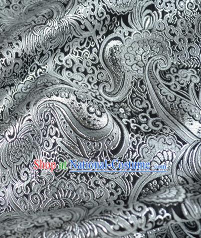 Traditional Chinese Royal Loquat Flower Pattern Design Argent Brocade Silk Fabric Asian Satin Material