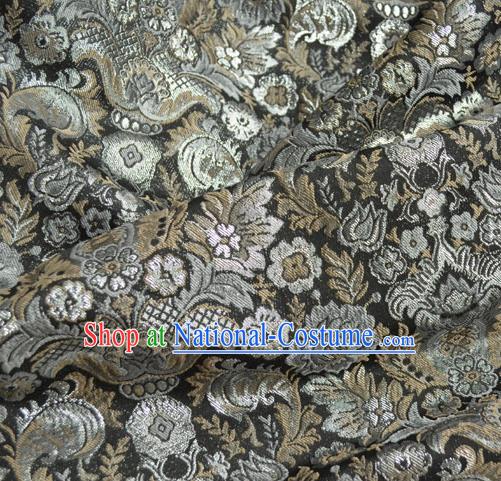 Traditional Chinese Royal Flower Pattern Design Black Brocade Silk Fabric Asian Satin Material