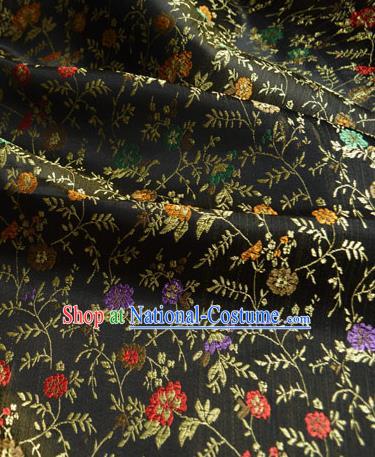 Traditional Chinese Royal Flowers Vine Pattern Design Black Brocade Silk Fabric Asian Satin Material