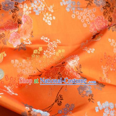 Traditional Chinese Royal Plum Chrysanthemum Pattern Design Orange Brocade Silk Fabric Asian Satin Material