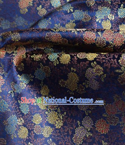 Traditional Chinese Royal Chrysanthemum Pattern Design Royalblue Brocade Silk Fabric Asian Satin Material