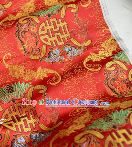 Traditional Chinese Royal Pattern Design Red Brocade Silk Fabric Asian Satin Material