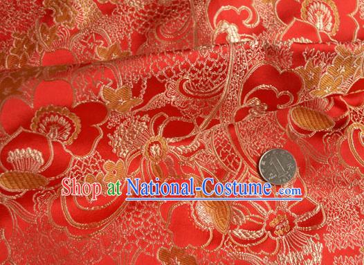 Traditional Chinese Royal Clivia Pattern Design Red Brocade Silk Fabric Asian Satin Material