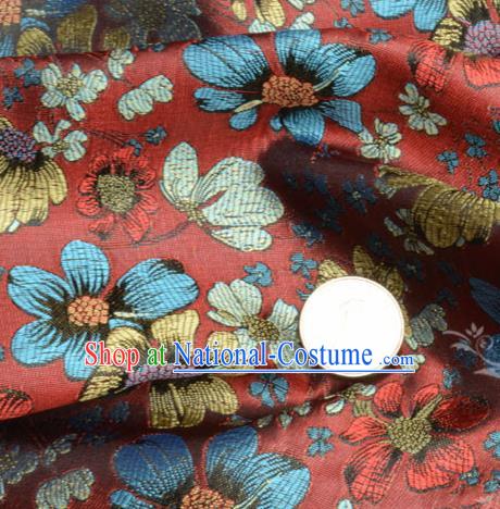 Traditional Chinese Royal Flowers Pattern Design Red Brocade Silk Fabric Asian Satin Material