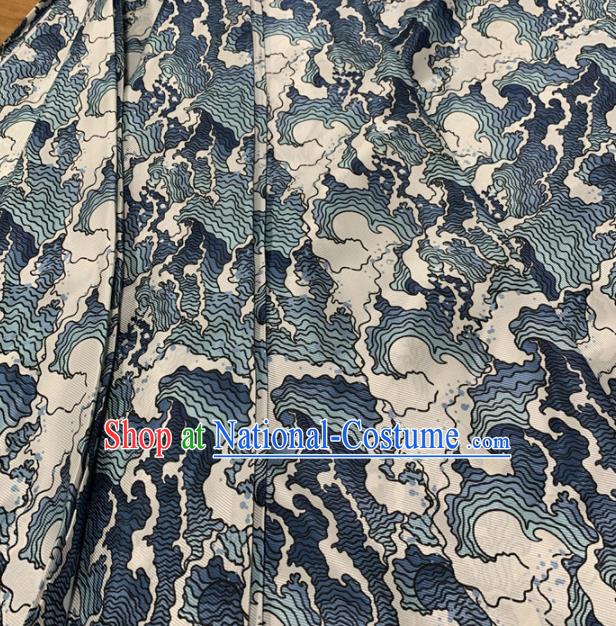 Traditional Chinese Royal Waves Pattern Design Beige Brocade Silk Fabric Asian Satin Material