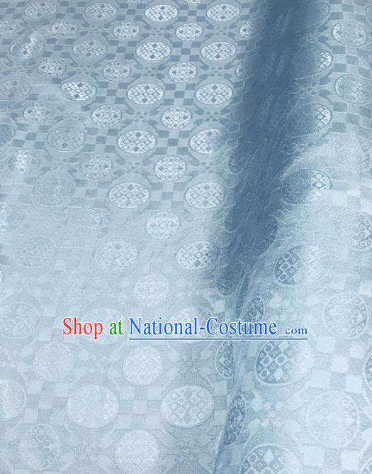 Traditional Chinese Royal Round Pattern Design Light Blue Brocade Silk Fabric Asian Satin Material