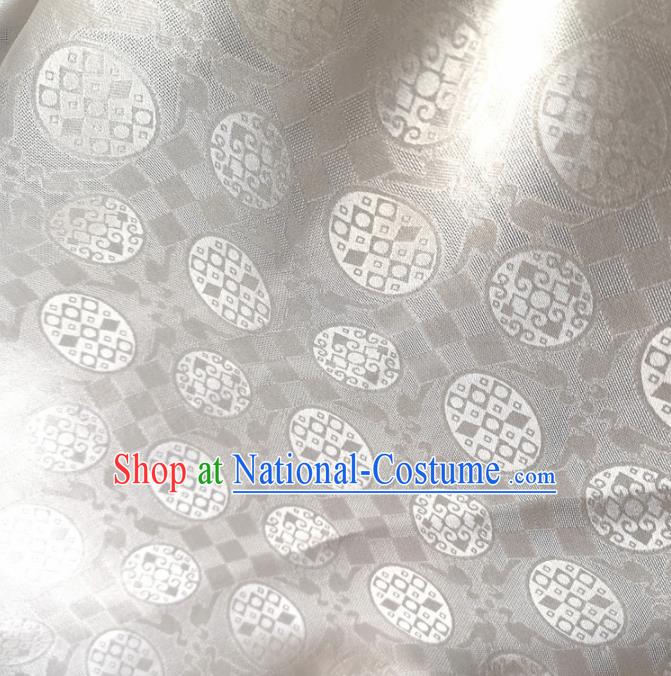 Traditional Chinese Royal Round Pattern Design White Brocade Silk Fabric Asian Satin Material