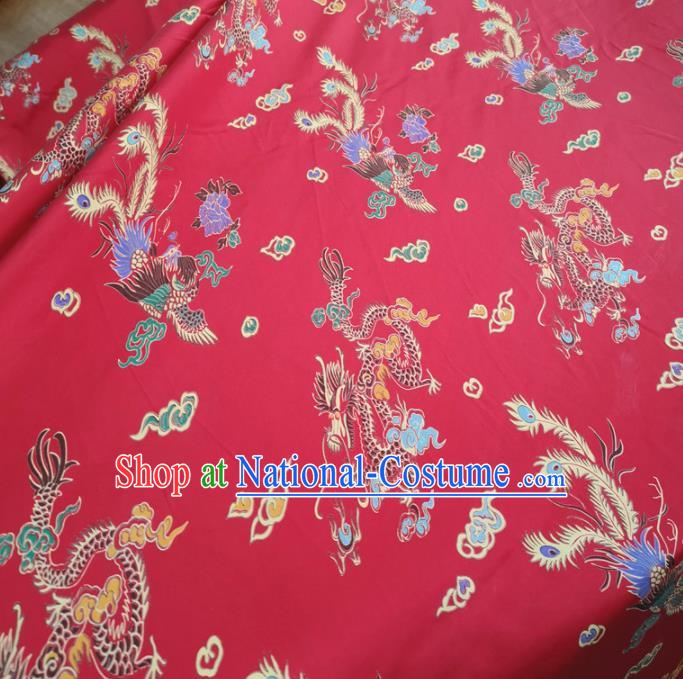 Traditional Chinese Royal Dragon Phoenix Pattern Design Rosy Brocade Silk Fabric Asian Satin Material